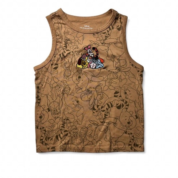 Disney Tops - Disney Embroidered Brown Tank Top with Winnie the Pooh Print